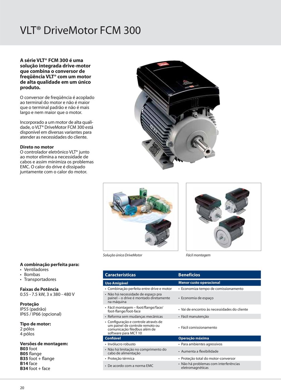 Incorporado a um motor de alta qualidade, o VLT DriveMotor FCM 300 está disponível em diversas variantes para atender as necessidades do cliente.
