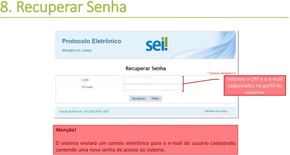 O sistema enviará um correio eletrônico para o