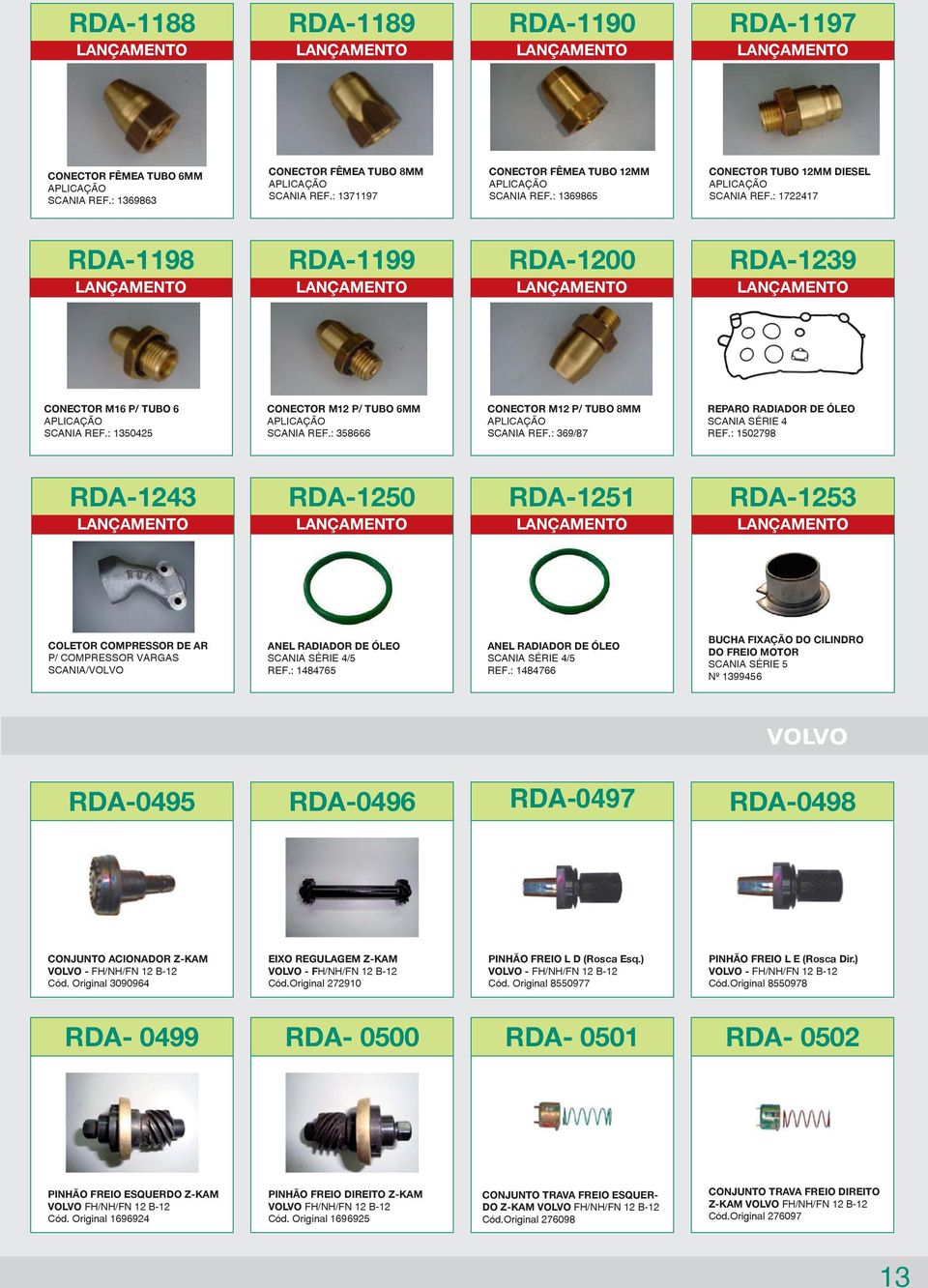 : 1350425 CONECTOR M12 P/ TUBO 6MM APLICAÇÃO SCANIA REF.: 358666 CONECTOR M12 P/ TUBO 8MM APLICAÇÃO SCANIA REF.: 369/87 REPARO RADIADOR DE ÓLEO SCANIA SÉRIE 4 REF.