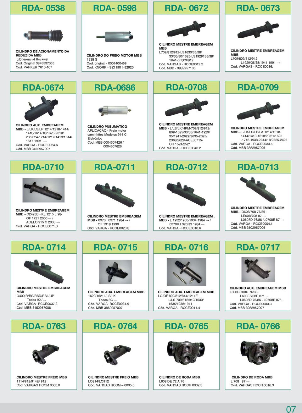 VARGAS - RCCE0012.2 Cód. MBB - 3882957106 CILINDRO MESTRE EMBREAGEM MBB L709/809/812/912 L1929/35/38/1941 1991 Cód. VARGAS - RCCE0036.1 RDA-0674 RDA-0686 RDA-0708 RDA-0709 CILINDRO AUX.