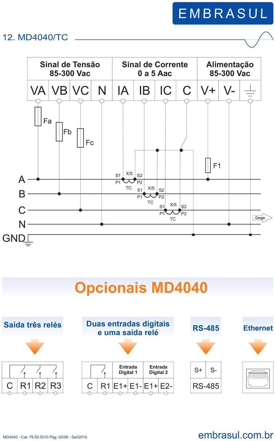 Opcionais MD4040 Saída três relés Duas entradas digitais e uma saída relé Entrada