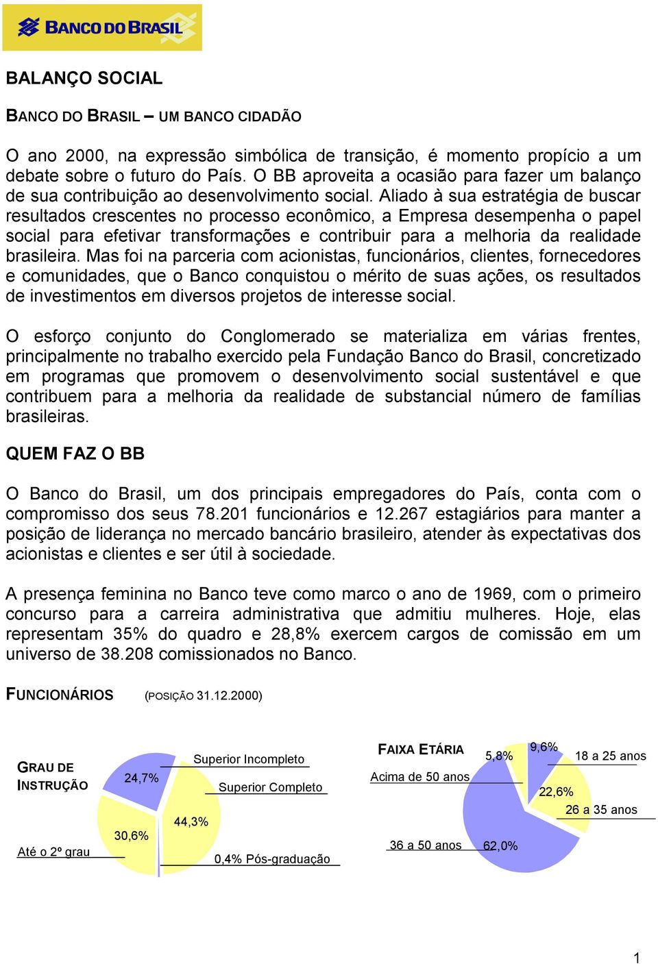 Aliado à sua estratégia de buscar resultados crescentes no processo econômico, a Empresa desempenha o papel social para efetivar transformações e contribuir para a melhoria da realidade brasileira.