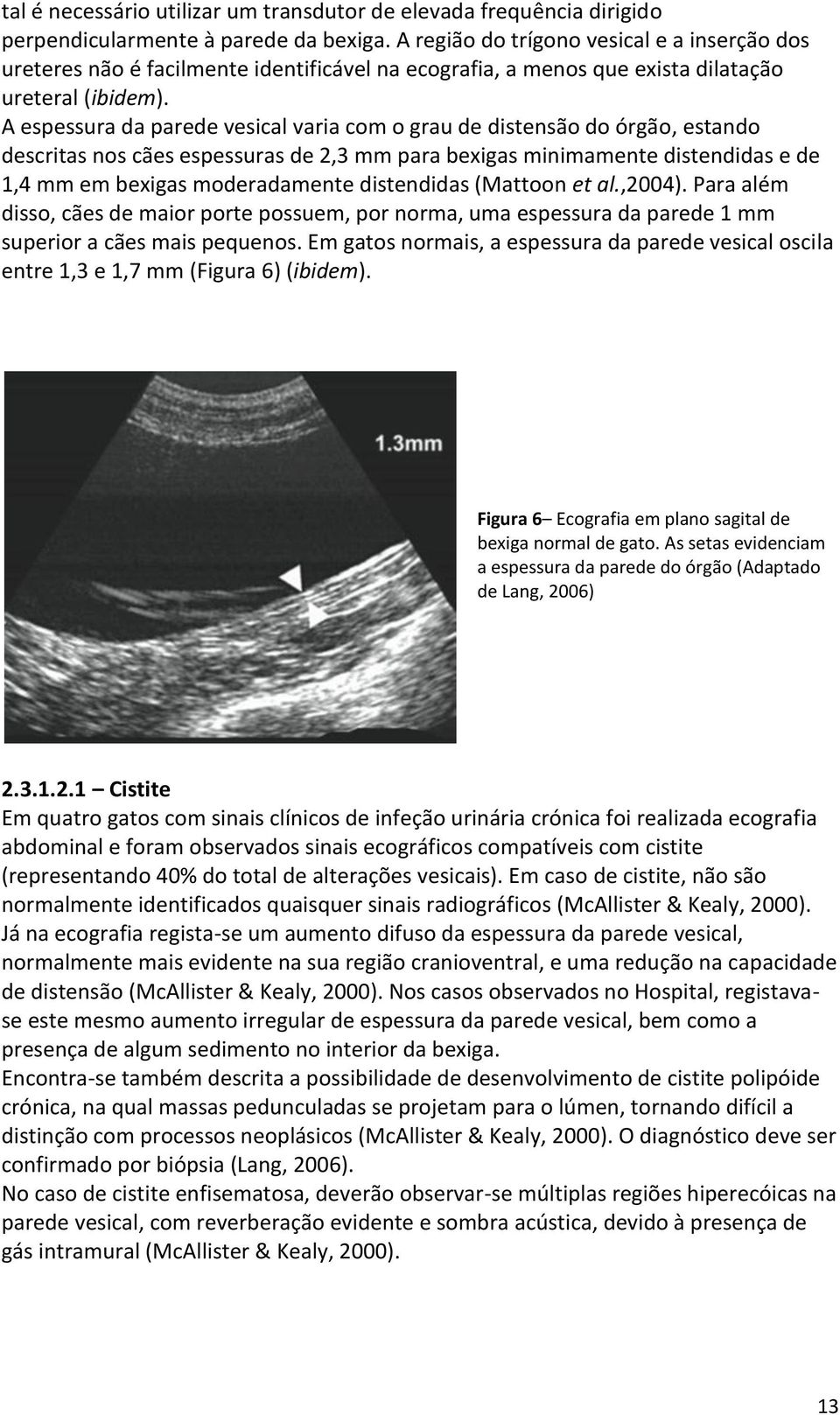 A espessura da parede vesical varia com o grau de distensão do órgão, estando descritas nos cães espessuras de 2,3 mm para bexigas minimamente distendidas e de 1,4 mm em bexigas moderadamente