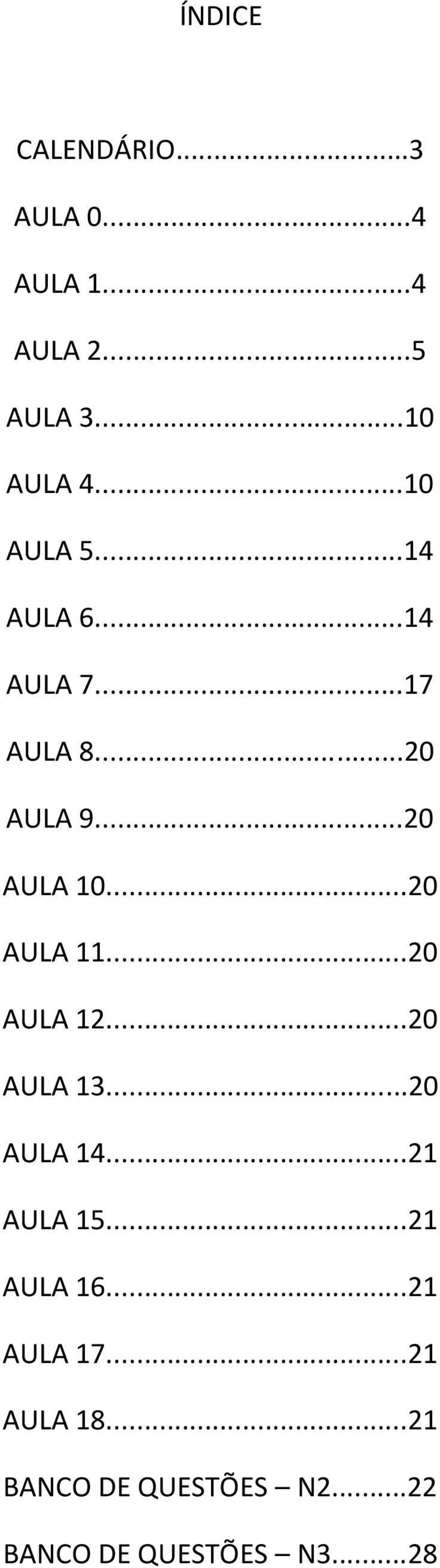 ..20 AULA 11...20 AULA 12...20 AULA 13...20 AULA 14...21 AULA 15...21 AULA 16.