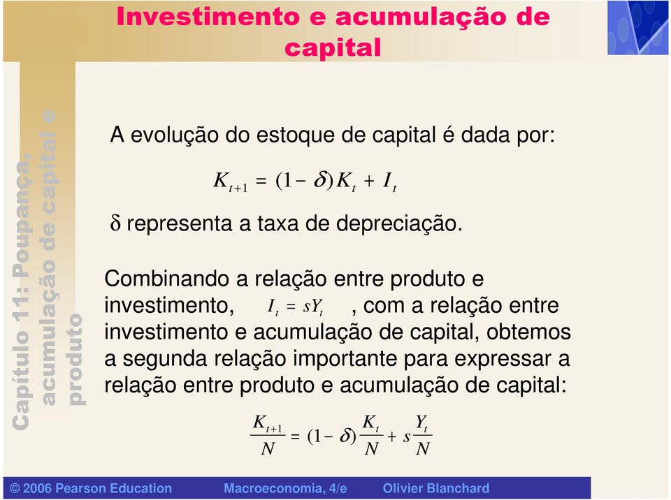 Combinando a relação entre e investimento, I = sy, com a relação entre t t investimento e