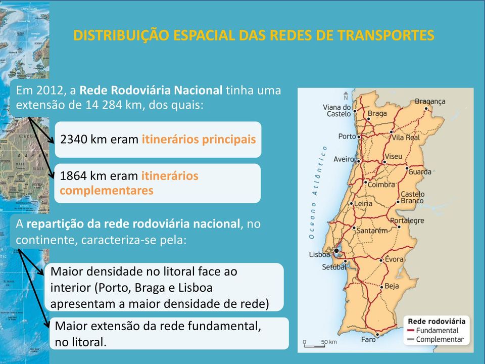 da rede rodoviária nacional, no continente, caracteriza-se pela: Maior densidade no litoral face ao interior