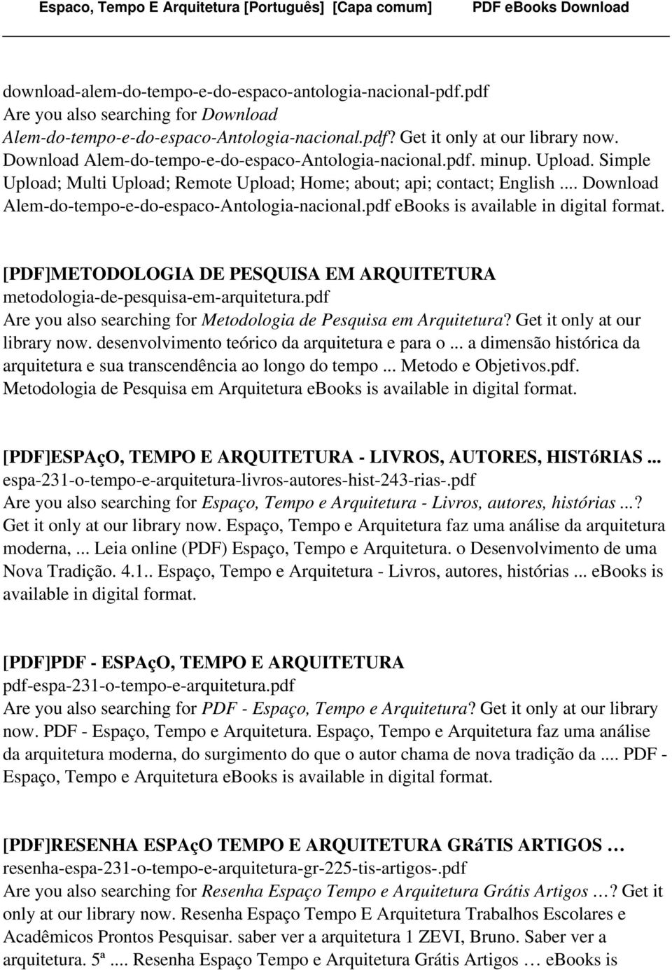 .. Download Alem-do-tempo-e-do-espaco-Antologia-nacional.pdf ebooks is [PDF]METODOLOGIA DE PESQUISA EM ARQUITETURA metodologia-de-pesquisa-em-arquitetura.