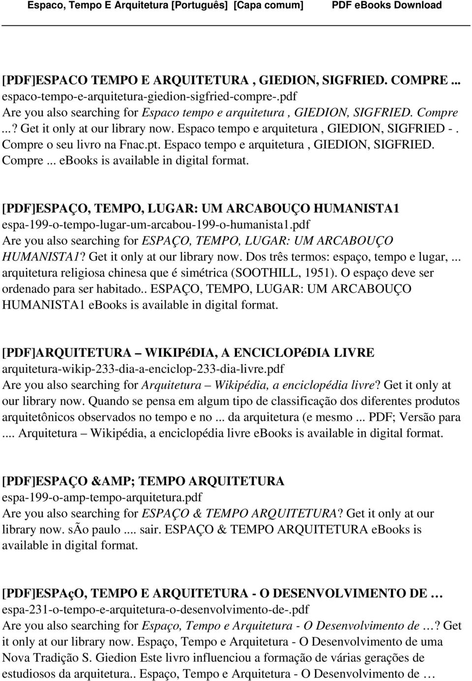 o seu livro na Fnac.pt. Espaco tempo e arquitetura, GIEDION, SIGFRIED. Compre... ebooks is [PDF]ESPAÇO, TEMPO, LUGAR: UM ARCABOUÇO HUMANISTA1 espa-199-o-tempo-lugar-um-arcabou-199-o-humanista1.