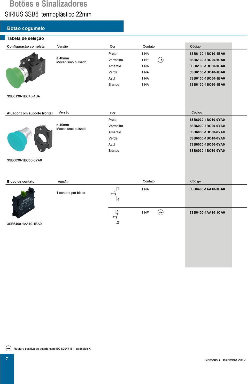 40mm Preto Amarelo 3SB6030-1BC10-0YA0 3SB6030-1BC20-0YA0 3SB6030-1BC30-0YA0 Verde 3SB6030-1BC40-0YA0 Azul 3SB6030-1BC50-0YA0 Branco 3SB6030-1BC60-0YA0 3SB6030-1BC50-0YA0