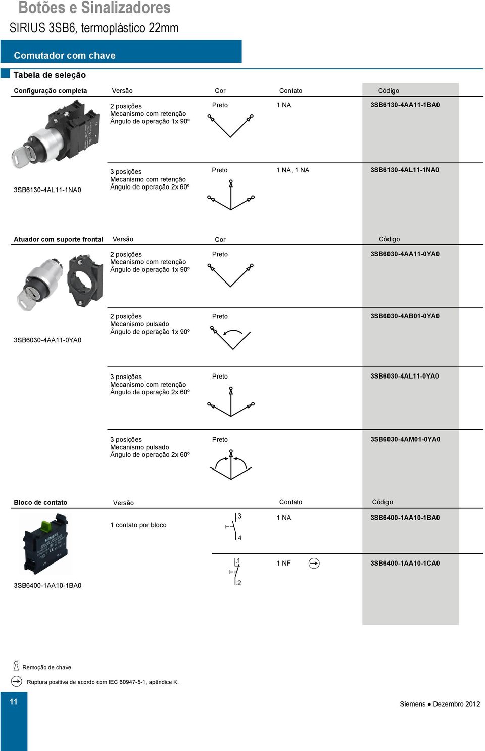 3SB6030-4AA11-0YA0 2 posições Ângulo de operação 1x 90º Preto 3SB6030-4AB01-0YA0 3 posições Ângulo de operação 2x 60º Preto 3SB6030-4AL11-0YA0 3 posições Ângulo de operação 2x 60º Preto