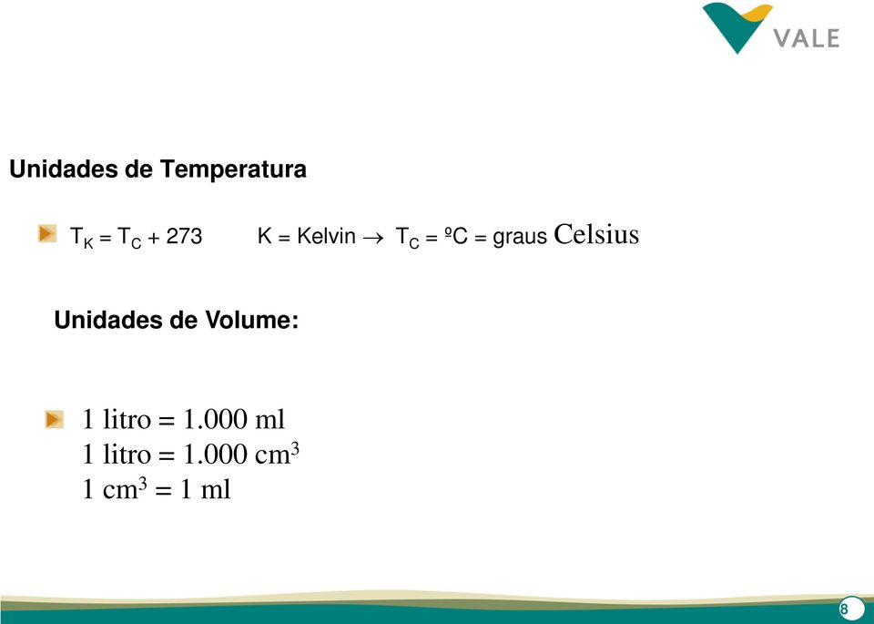 Celsius Unidades de Volume: 1 litro =