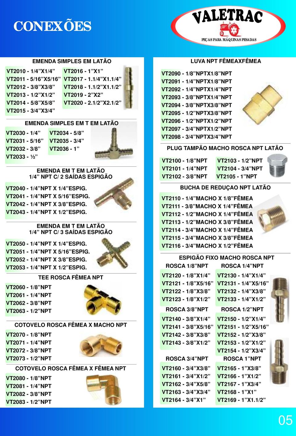 VT2051-1/4 NPT X 5/16 ESPIG. VT2052-1/4 NPT X 3/8 ESPIG. VT2053-1/4 NPT X 1/2 ESPIG.