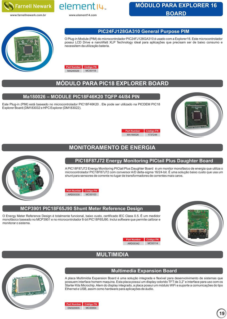 MA240029 MC00118 MÓDULO PARA PIC18 EXPLORER BOARD Ma180026 MODULE PIC18F46K20 TQFP 44/84 PIN Este Plug-in (PIM) está baseado no microcontrolador PIC18F46K20.