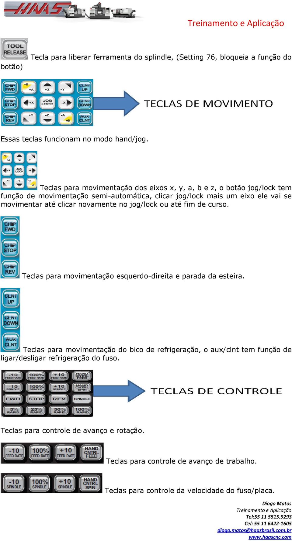 até clicar novamente no jog/lock ou até fim de curso. Teclas para movimentação esquerdo-direita e parada da esteira.