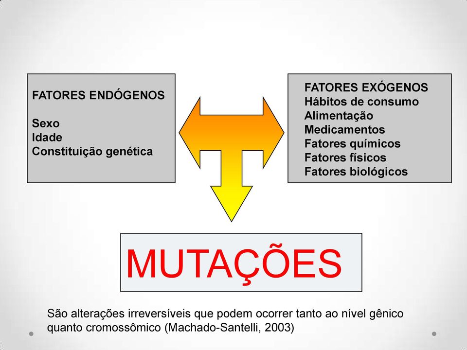 físicos Fatores biológicos MUTAÇÕES São alterações irreversíveis que