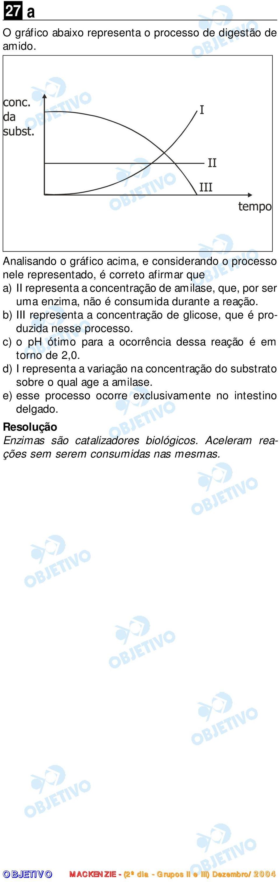 enzima, não é consumida durante a reação. b) III representa a concentração de glicose, que é produzida nesse processo.