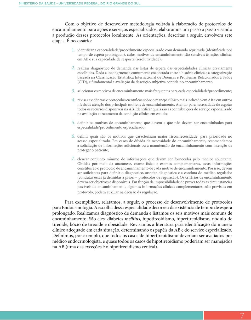 identificar a especialidade/procedimento especializado com demanda reprimida (identificada por tempo de espera prolongado), cujos motivos de encaminhamento são sensíveis às ações clínicas em AB e sua