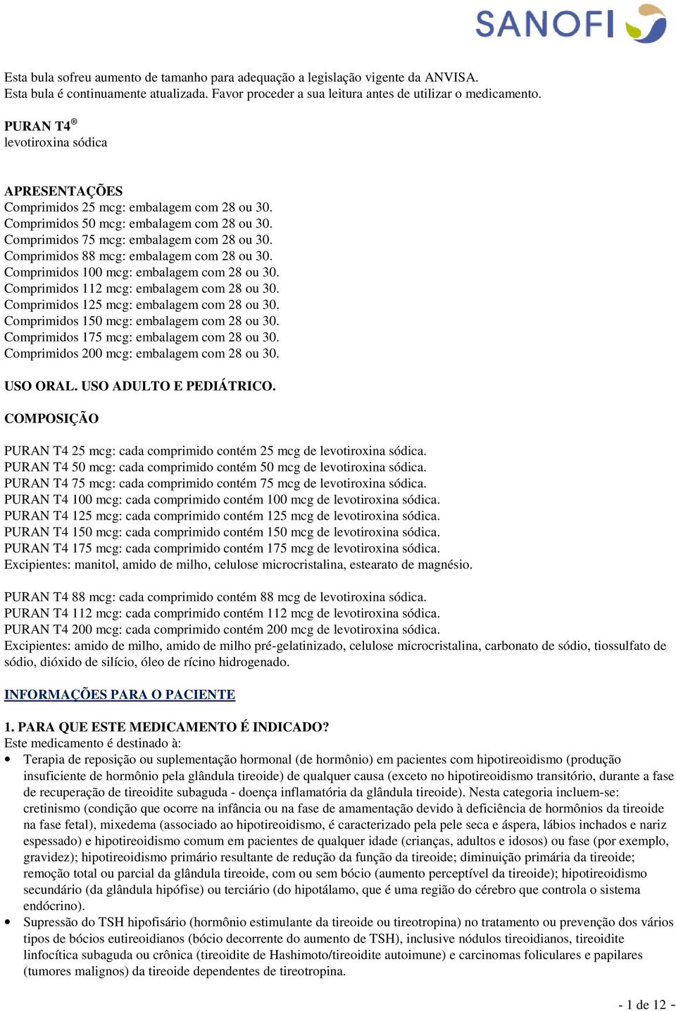 Comprimidos 88 mcg: embalagem com 28 ou 30. Comprimidos 100 mcg: embalagem com 28 ou 30. Comprimidos 112 mcg: embalagem com 28 ou 30. Comprimidos 125 mcg: embalagem com 28 ou 30.