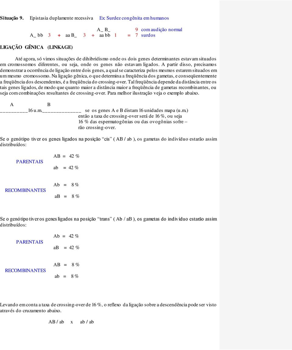 onde os dois genes determinantes estavam situados em cromossomos diferentes, ou seja, onde os genes não estavam ligados.