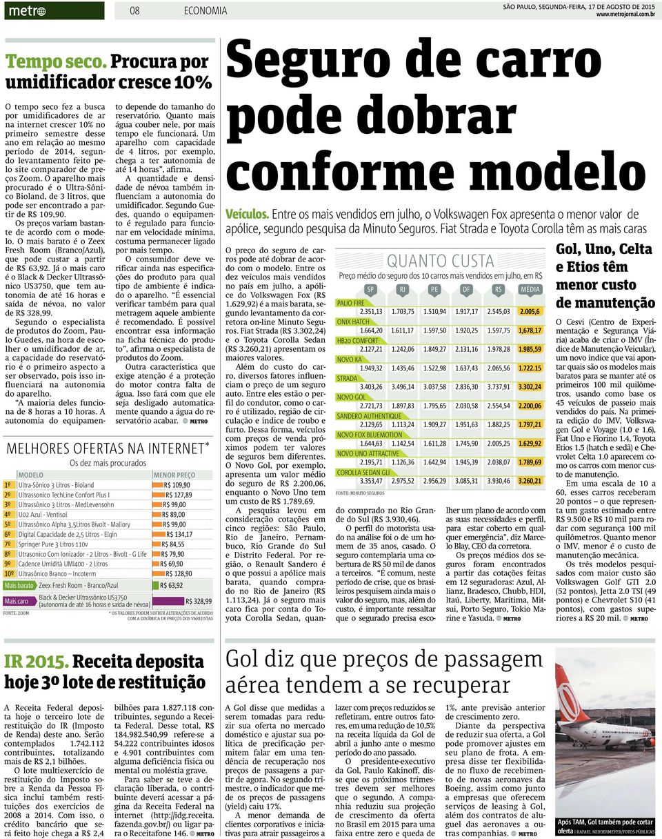 127,89 3º Ultrassônico 3 Litros - MedLevensohn R$ 99,00 4º U02 Azul - Ventisol R$ 89,00 5º Ultrassônico Alpha 3,5Litros Bivolt - Mallory R$ 99,00 6º Digital Capacidade de 2,5 Litros - Elgin R$ 134,17