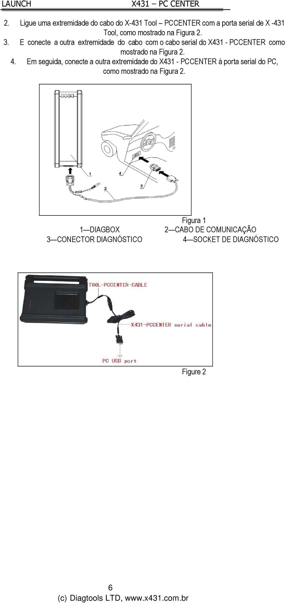 E conecte a outra extremidade do cabo com o cabo serial do X431 - PCCENTER como mostrado na Figura 2. 4.