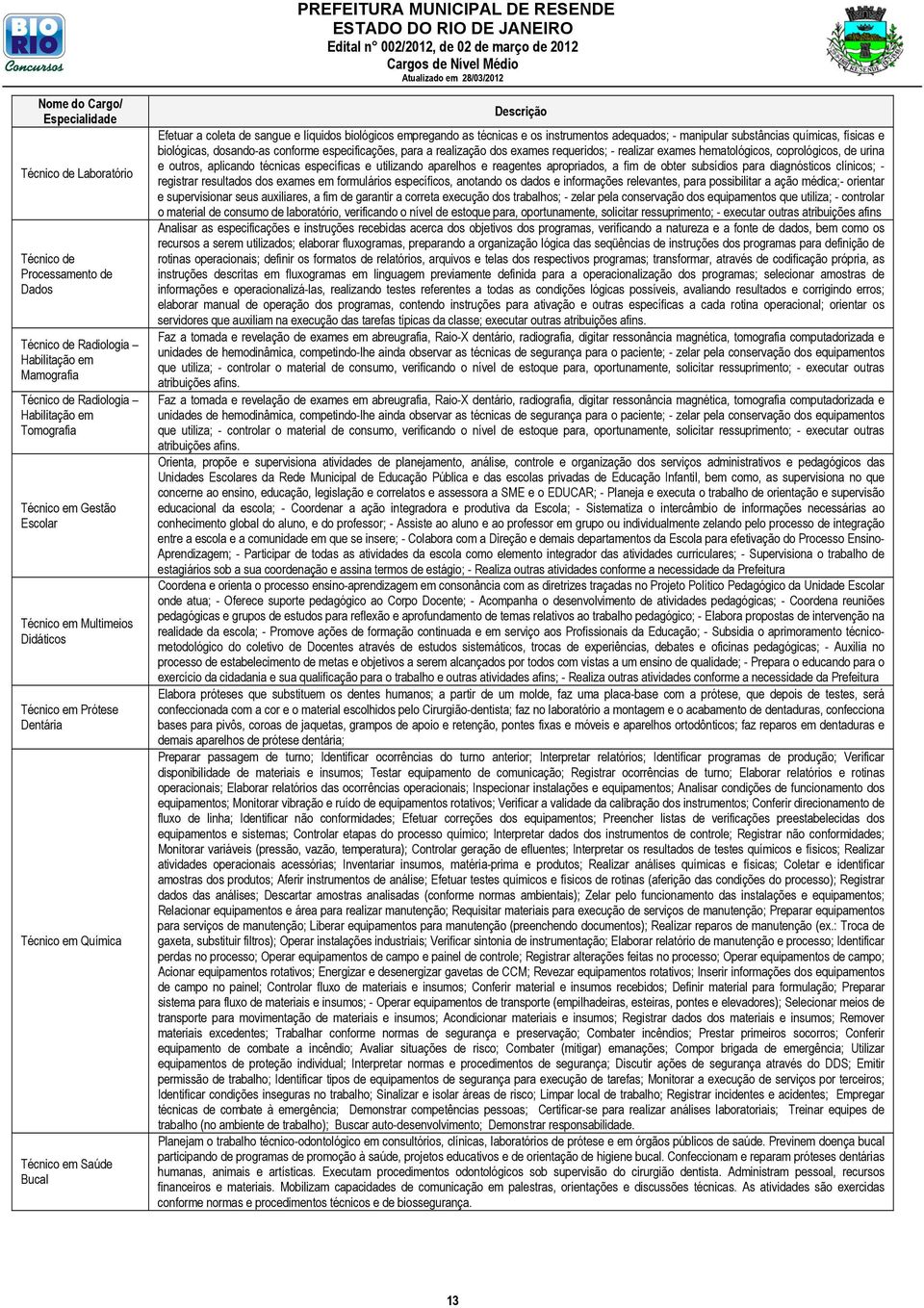 instrumentos adequados; - manipular substâncias químicas, físicas e biológicas, dosando-as conforme especificações, para a realização dos exames requeridos; - realizar exames hematológicos,