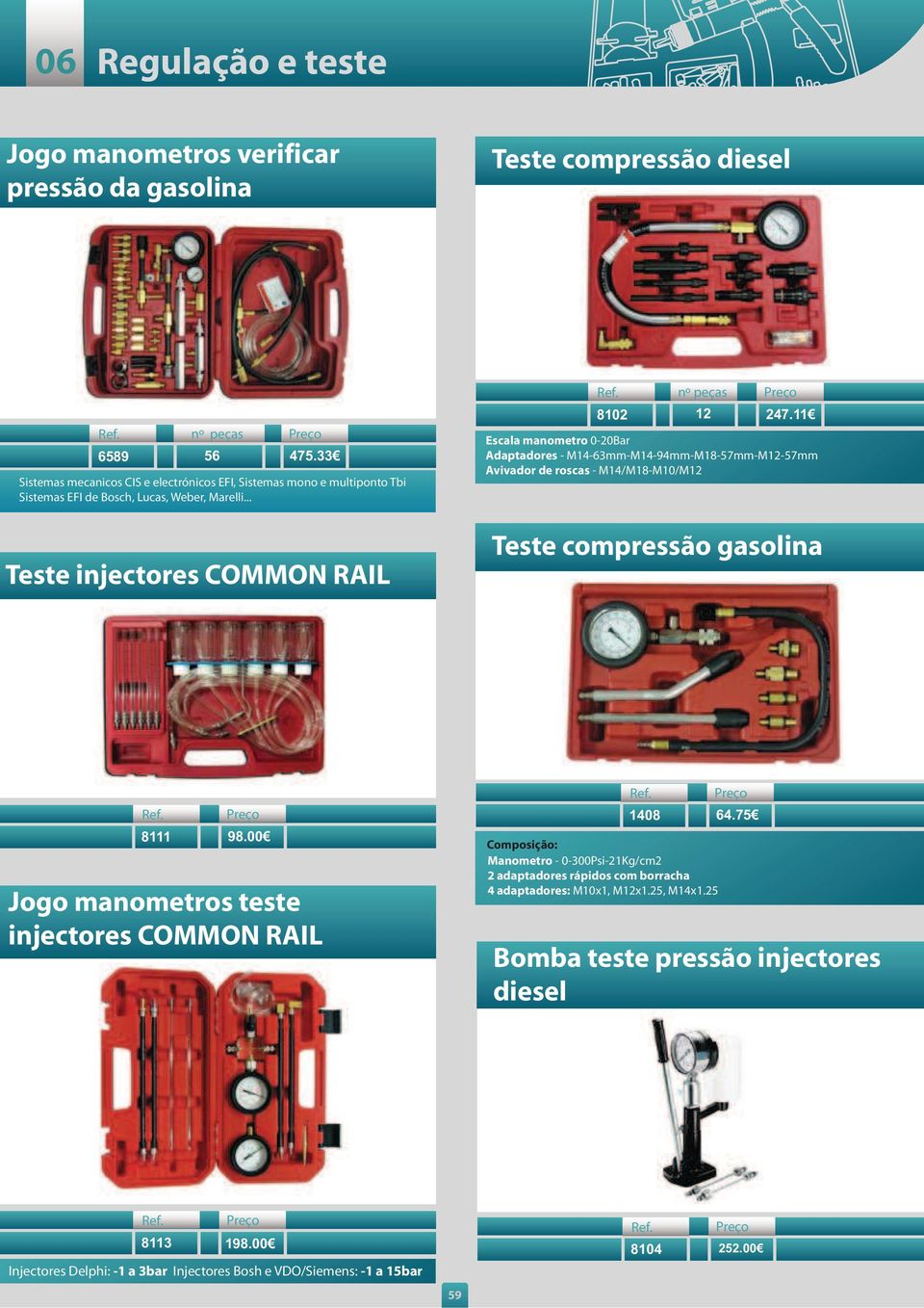 11 Escala manometro 0-20Bar Adaptadores - M14-63mm-M14-94mm-M18-57mm-M12-57mm Avivador de roscas - M14/M18-M10/M12 Teste compressão gasolina 8111 98.