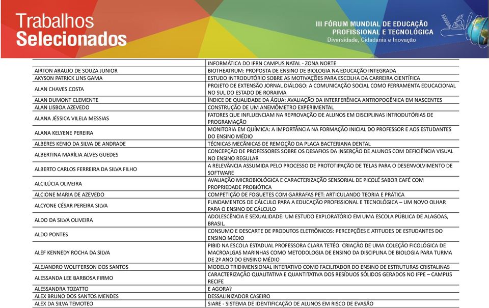 SILVA ALEJANDRO WOLFFERSON DOS SANTOS ALESSANDA LEE BARBOSA FIRMO ALESSANDRA TOZATTO ALEX BRUNO DOS SANTOS MENDES ALEX DA SILVA TEMOTEO INFORMÁTICA DO IFRN CAMPUS NATAL - ZONA NORTE BIOTHEATRUM: