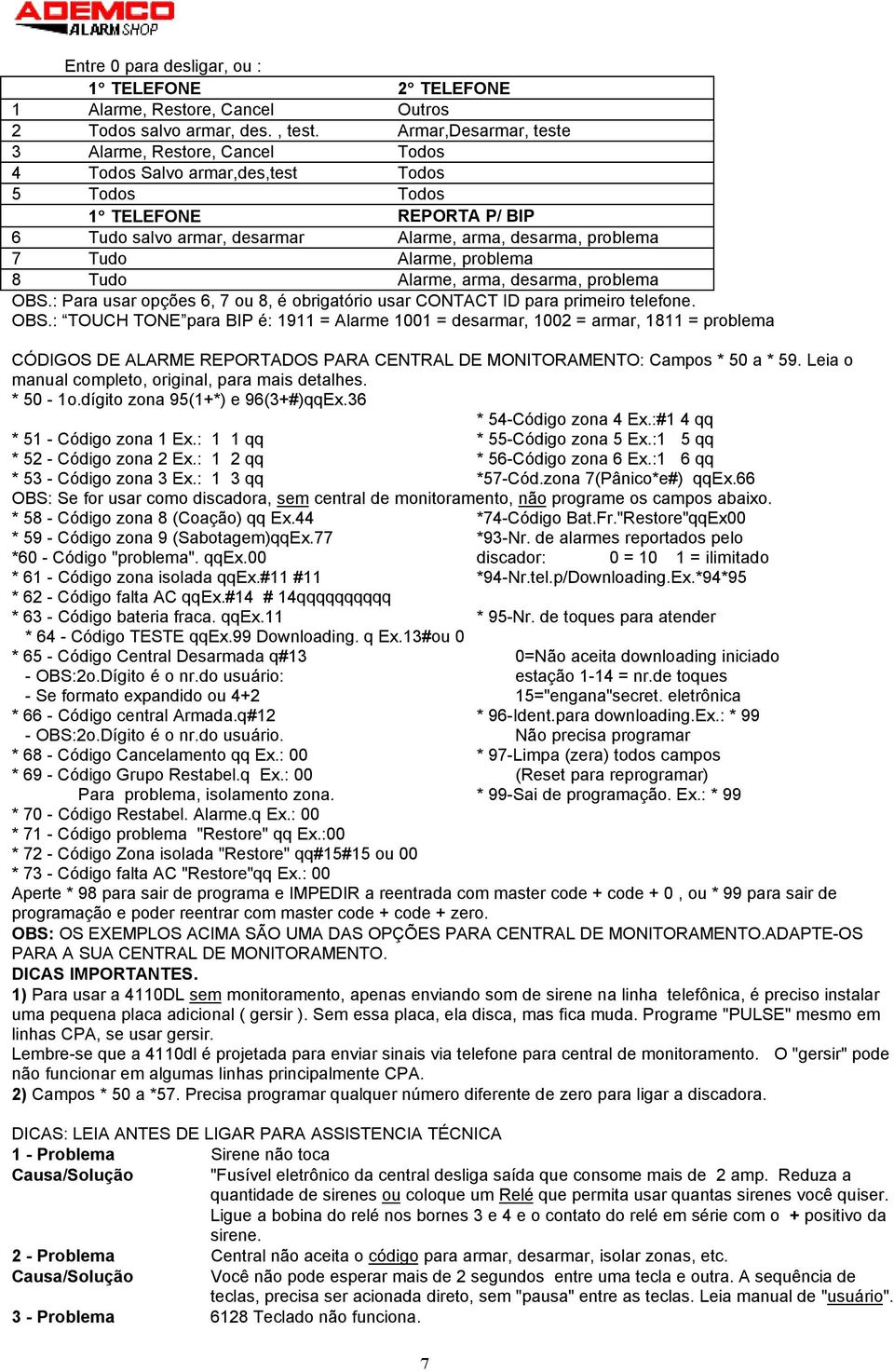 Alarme, problema 8 Tudo Alarme, arma, desarma, problema OBS.