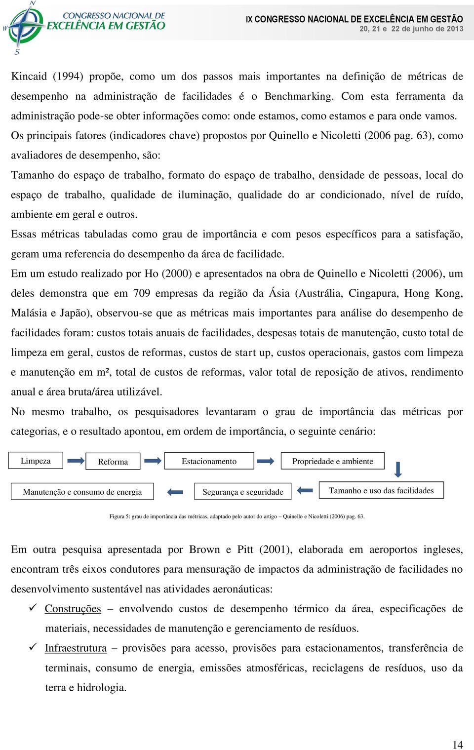 Os principais fatores (indicadores chave) propostos por Quinello e Nicoletti (2006 pag.