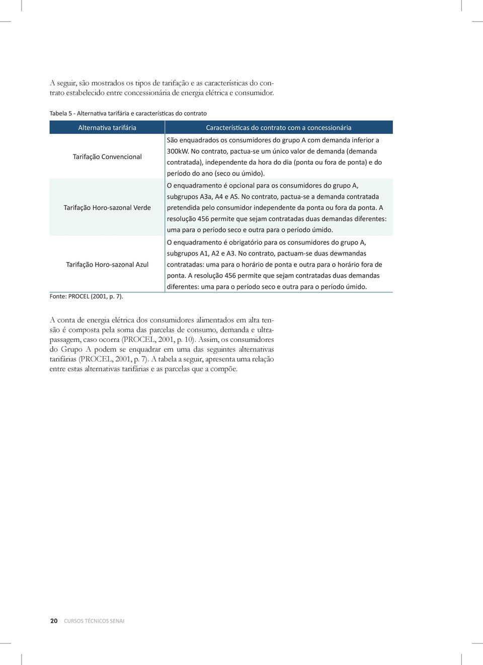 Características do contrato com a concessionária São enquadrados os consumidores do grupo A com demanda inferior a 300kW.