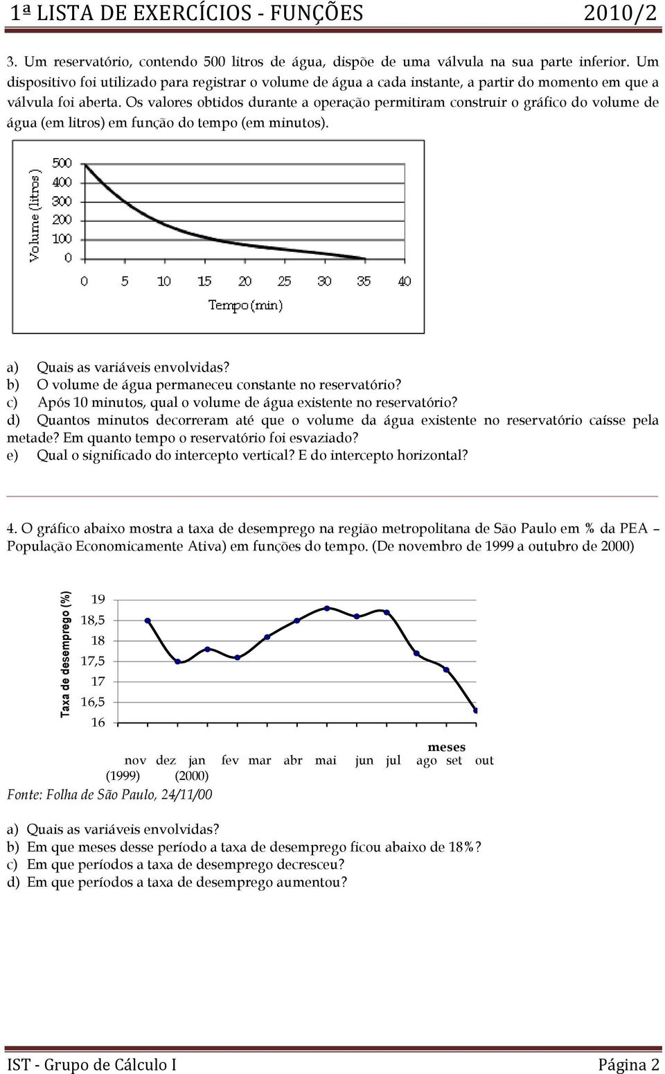 Os valores obtidos durante a operação permitiram construir o gráfico do volume de água (em litros) em função do tempo (em minutos). a) Quais as variáveis envolvidas?