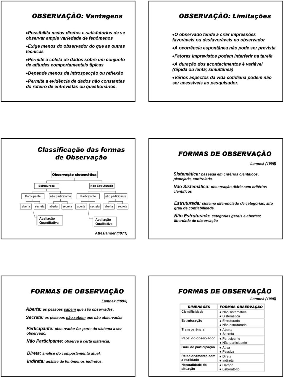 O observado tende a criar impressões favoráveis ou desfavoráveis no observador A ocorrência espontânea não pode ser prevista Fatores imprevistos podem interferir na tarefa A duração dos