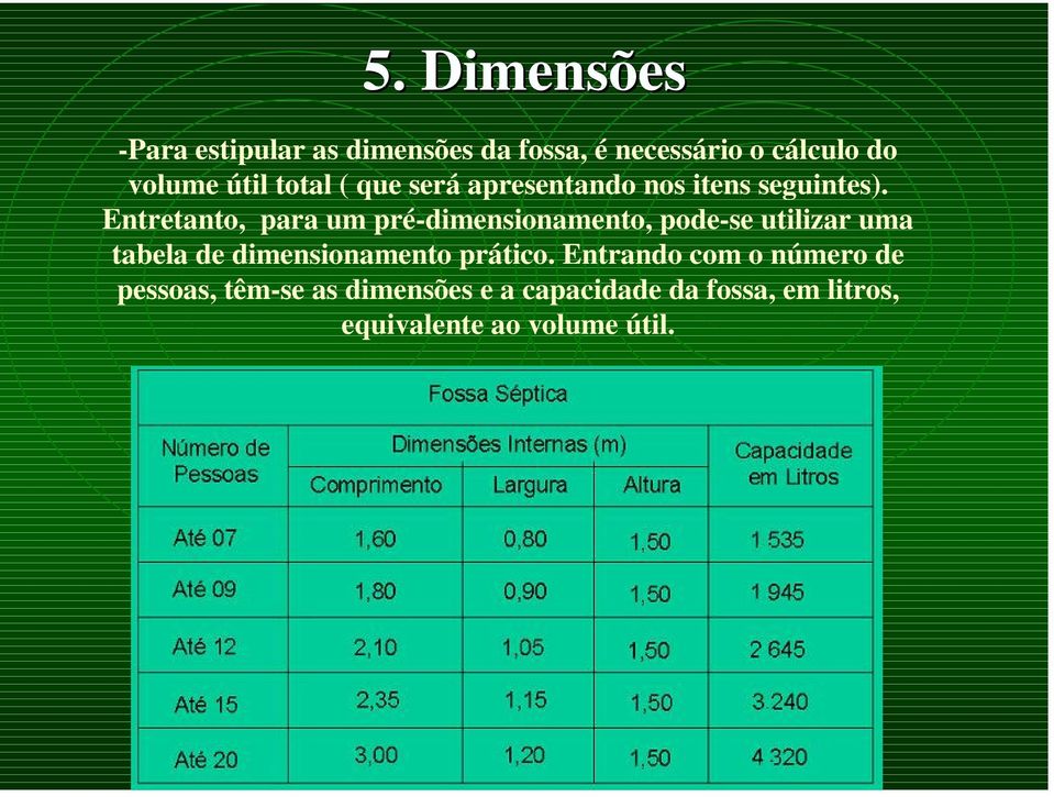 Entretanto, para um pré-dimensionamento, pode-se utilizar uma tabela de dimensionamento