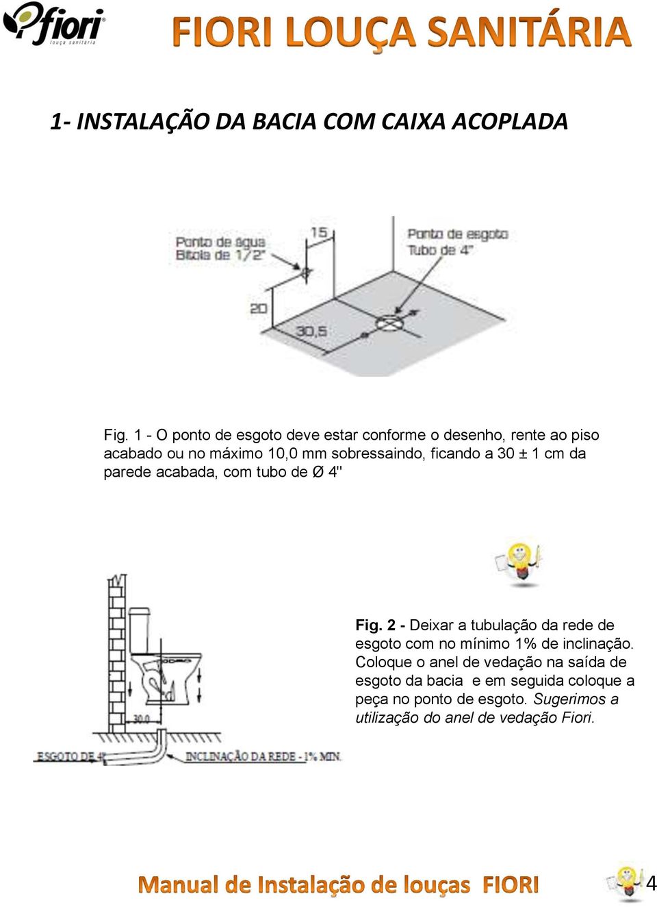 ficando a 30 ± 1 cm da parede acabada, com tubo de Ø 4" Fig.