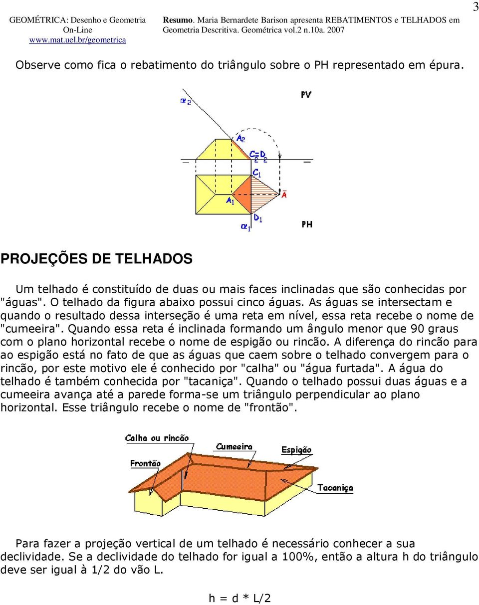 Quando essa reta é inclinada formando um ângulo menor que 90 graus com o plano horizontal recebe o nome de espigão ou rincão.