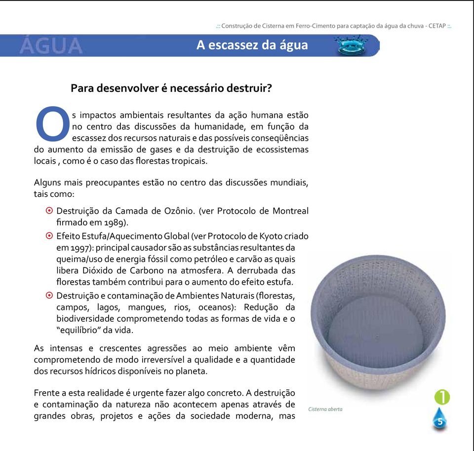 gases e da destruição de ecossistemas locais, como é o caso das florestas tropicais. Alguns mais preocupantes estão no centro das discussões mundiais, tais como: ~ ~ Destruição da Camada de Ozônio.