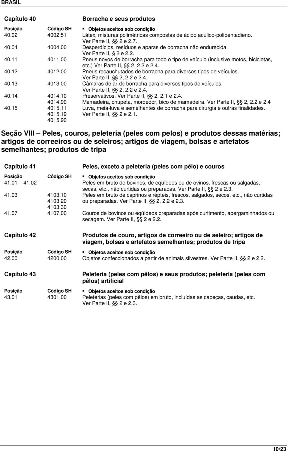 ) Ver Parte II, 2, 2.2 e 2.4. 40.12 4012.00 Pneus recauchutados de borracha para diversos tipos de veículos. Ver Parte II, 2, 2.2 e 2.4. 40.13 4013.