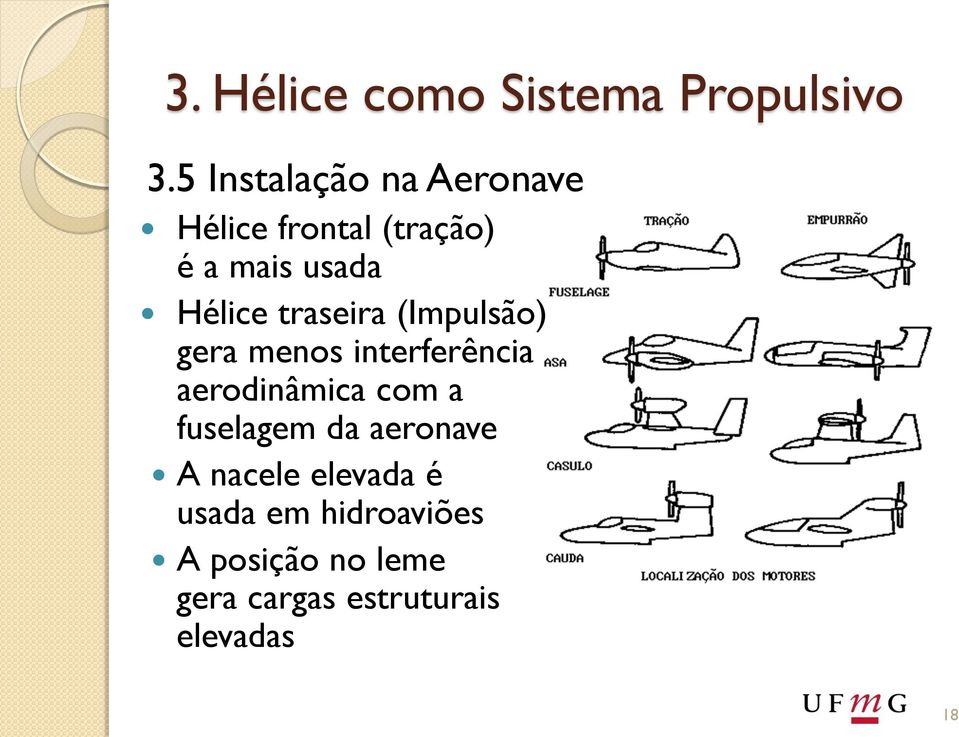 traseira (Impulsão) gera menos interferência aerodinâmica com a