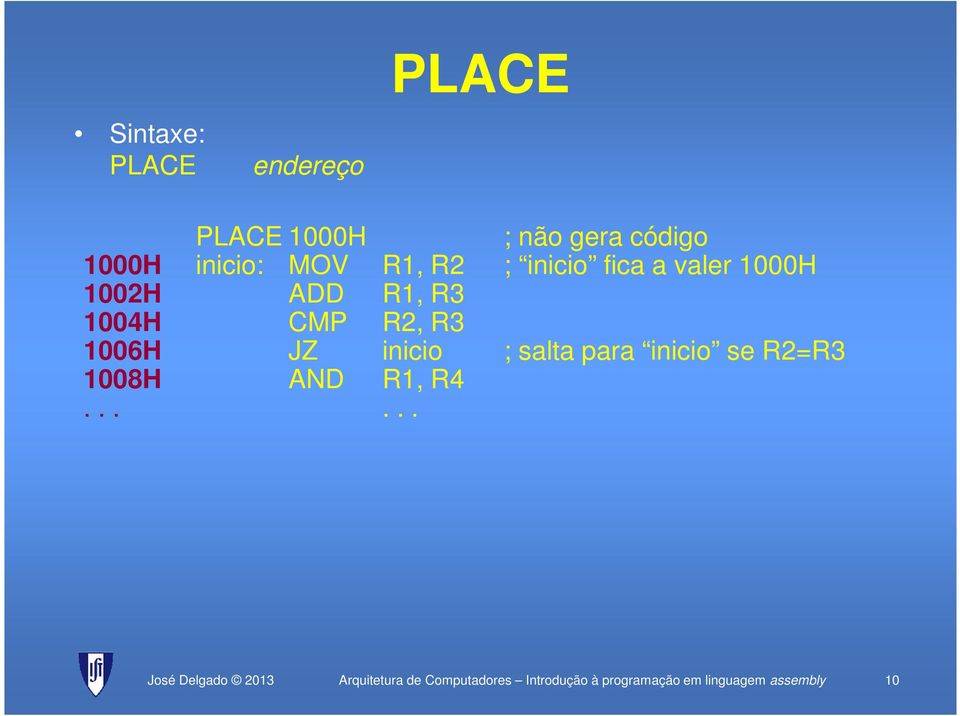 CMP R2, R3 1006H JZ inicio ; salta para inicio se R2=R3 1008H AND R1, R4.