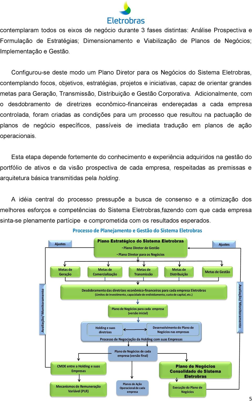 Configurou-se deste modo um Plano Diretor para os Negócios do Sistema Eletrobras, contemplando focos, objetivos, estratégias, projetos e iniciativas, capaz de orientar grandes metas para Geração,