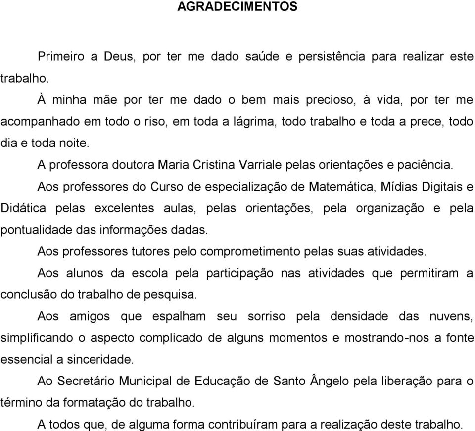 A professora doutora Maria Cristina Varriale pelas orientações e paciência.