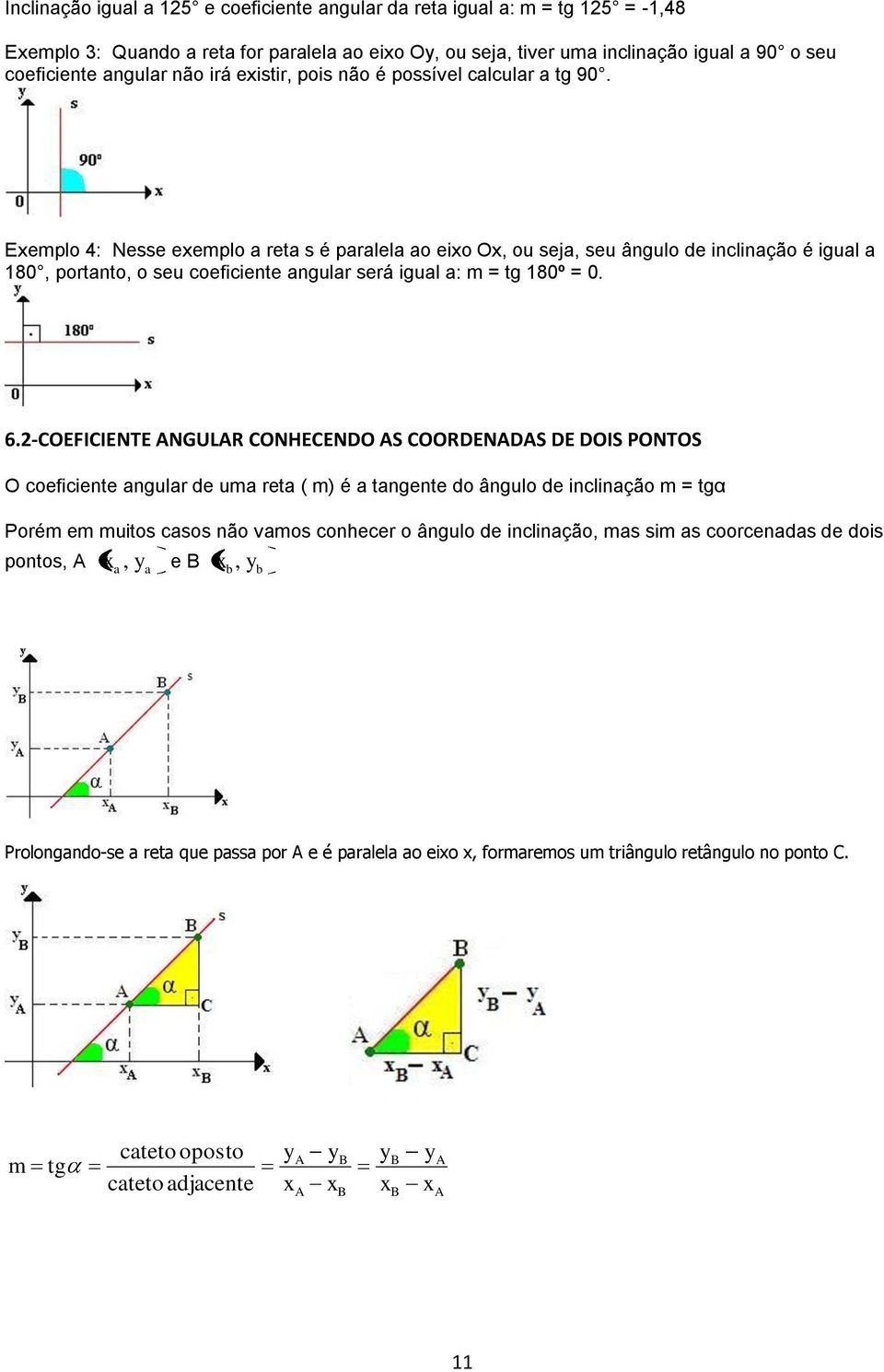 Exemplo 4: Nesse exemplo a reta s é paralela ao eixo Ox, ou seja, seu ângulo de inclinação é igual a 80, portanto, o seu coeficiente angular será igual a: m = tg 80º = 0. 6.