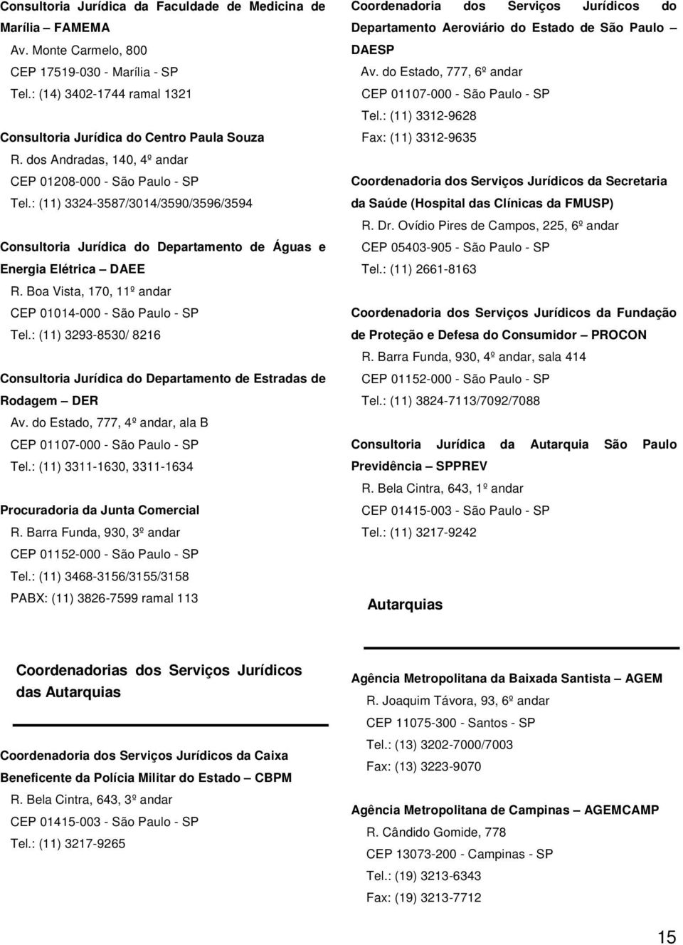 Boa Vista, 170, 11º andar CEP 01014-000 - São Paulo - SP Tel.: (11) 3293-8530/ 8216 Consultoria Jurídica do Departamento de Estradas de Rodagem DER Av.