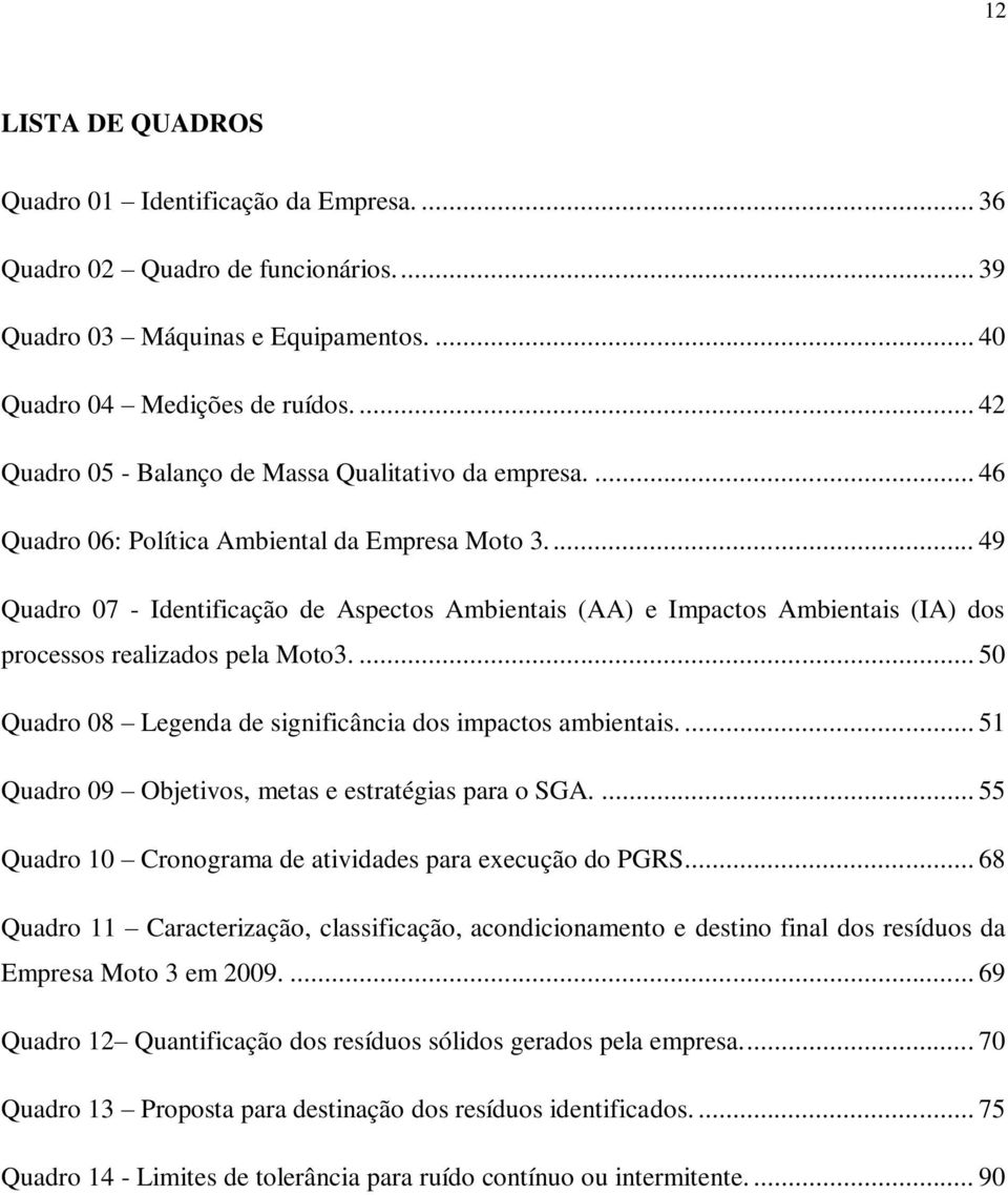 ... 49 Quadro 07 - Identificação de Aspectos Ambientais (AA) e Impactos Ambientais (IA) dos processos realizados pela Moto3.... 50 Quadro 08 Legenda de significância dos impactos ambientais.