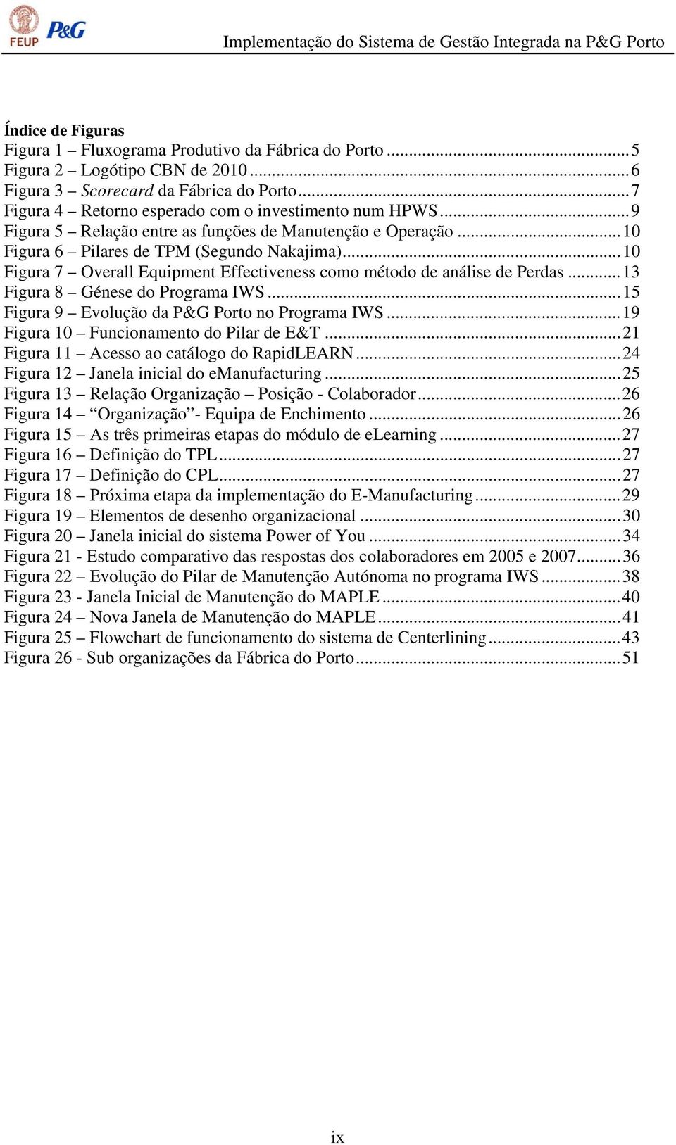 ..10 Figura 7 Overall Equipment Effectiveness como método de análise de Perdas...13 Figura 8 Génese do Programa IWS...15 Figura 9 Evolução da P&G Porto no Programa IWS.