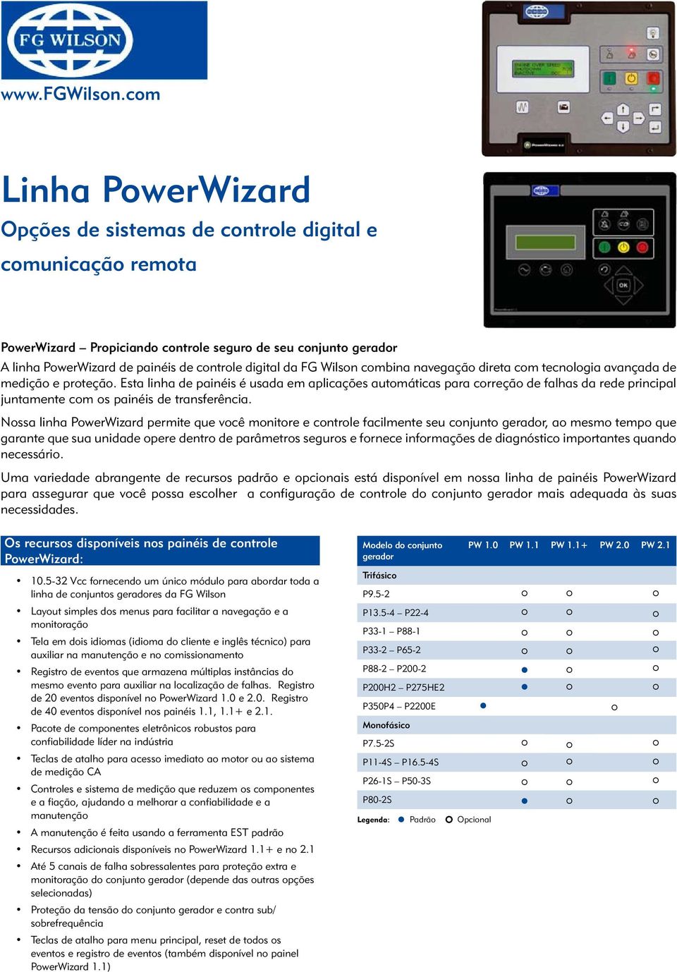 FG Wilson combina navegação direta com tecnologia avançada de medição e proteção.