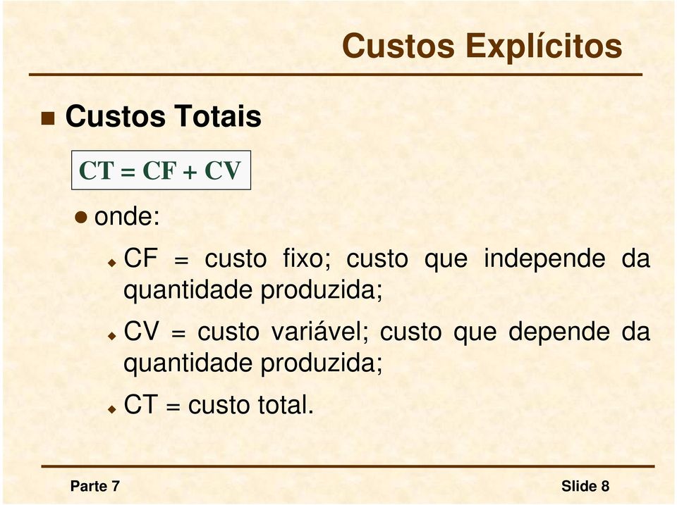 produzida; CV = custo variável; custo que depende da