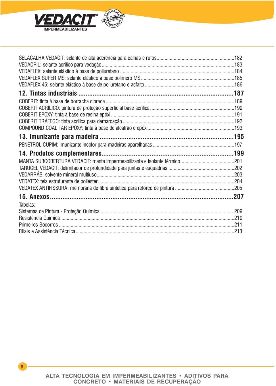 ..187 COBERIT: tinta à base de borracha clorada...189 COBERIT ACRÍLICO: pintura de proteção superficial base acrílica...190 COBERIT EPOXY: tinta à base de resina epóxi.