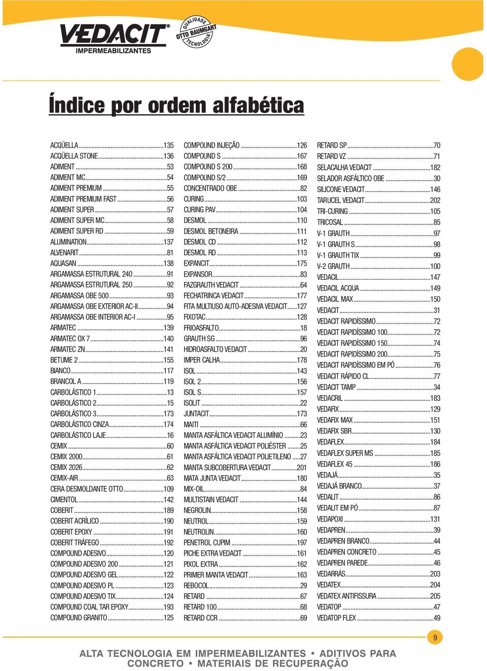 ..95 ARMATEC...139 ARMATEC OX 7...140 ARMATEC ZN...141 BETUME 2...155 BIANCO...117 BRANCOL A...119 CARBOLÁSTICO 1...13 CARBOLÁSTICO 2...15 CARBOLÁSTICO 3...173 CARBOLÁSTICO CINZA.